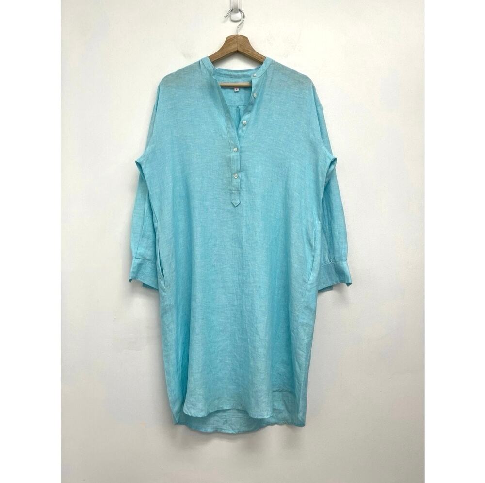 Ro’s Garden Linen Tunic Dress Split Neck Beach Coastal Colorful Cover Up - Small